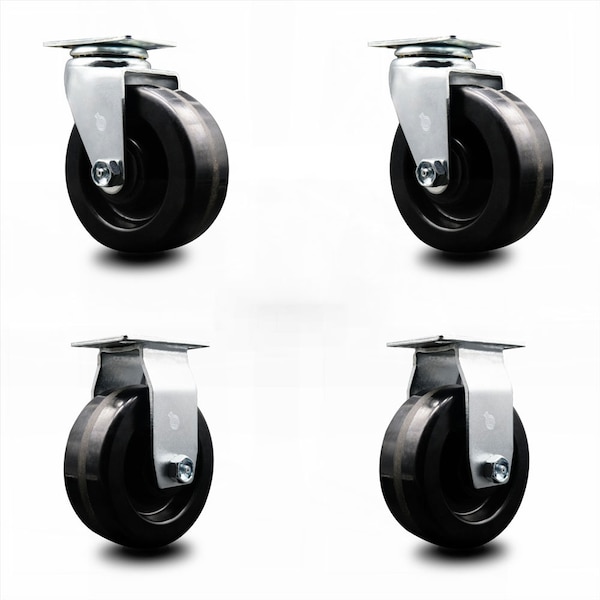 5 Inch Phenolic Caster Set with Roller Bearings 2 Swivel 2 Rigid SCC